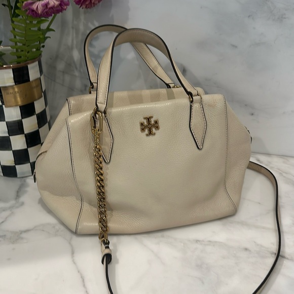 Tory Burch Kira Pebbled Leather Satchel in Cream - Picture 2 of 6